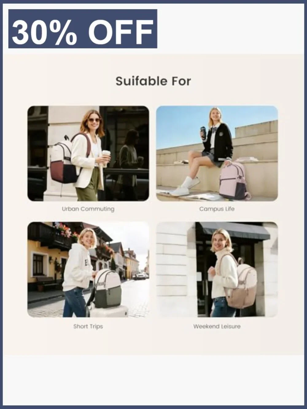 Waterproof Work College Laptop Backpack for Women with Cup Holder Trolley Sleeve